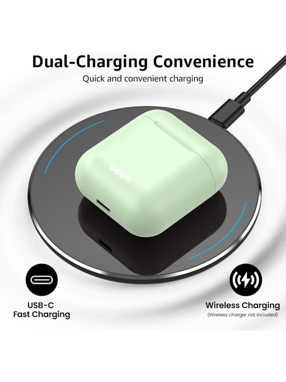 Wireless Green Stereo Sound 50 Hours Playtime Waterproof Bluetooth 5.3 Earbud - Picture 4 of 6